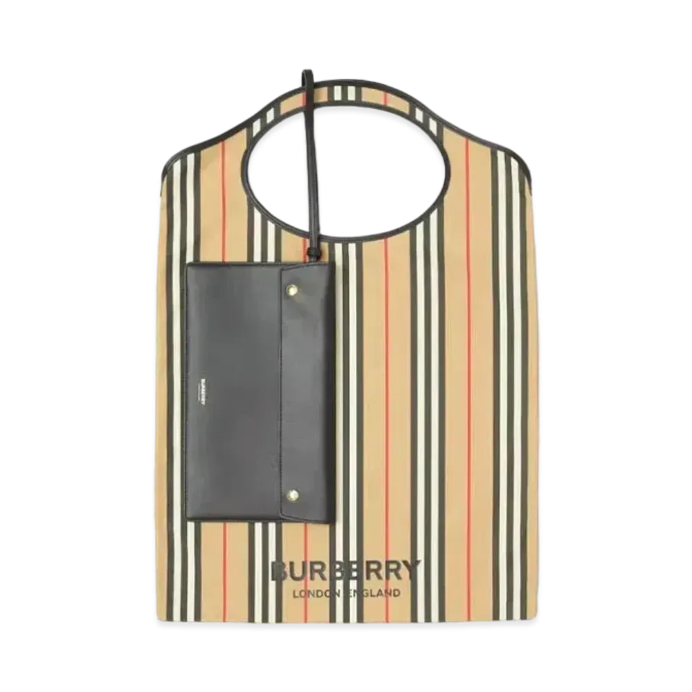 Burberry Icon Stripe ECONYL Packaway Pocket Tote "Archive Beige"