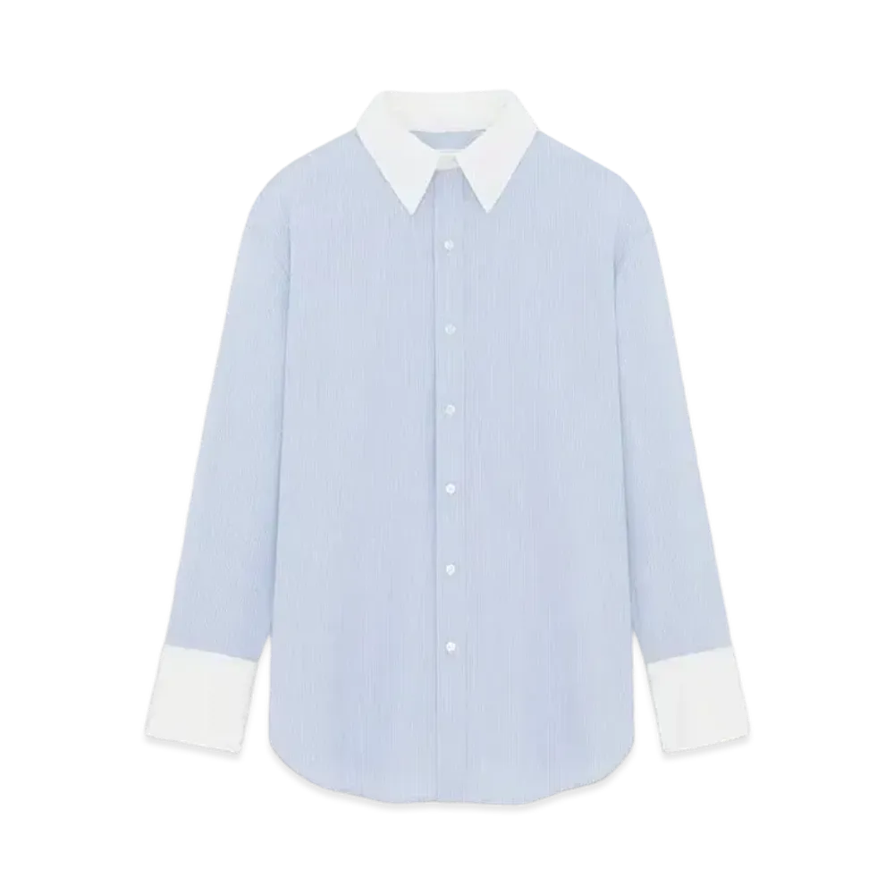 Saint Laurent Women's Winchester Boyfriend Shirt in Cotton "Bleu Blanc"