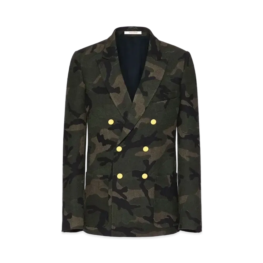 Valentino Camouflage Print Double-Breasted Wool Jacket "Army Camo"