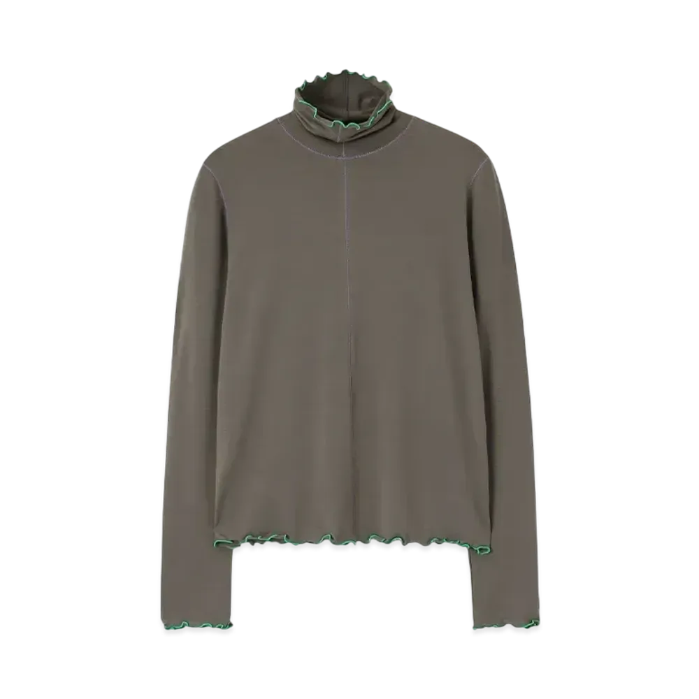 Paul Smith Women's Mellow Ruffle Turtleneck Cut and Sewn "Kahaki"