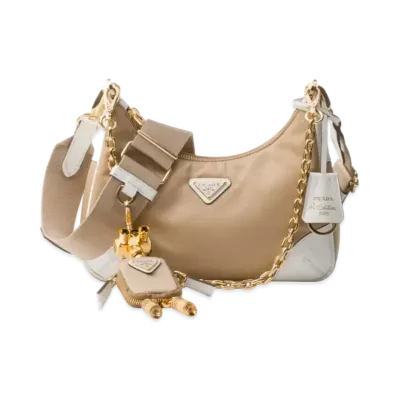PRADA Re-Edition 2005 Re-Nylon and Saffiano Leather Bag "Camel/White"