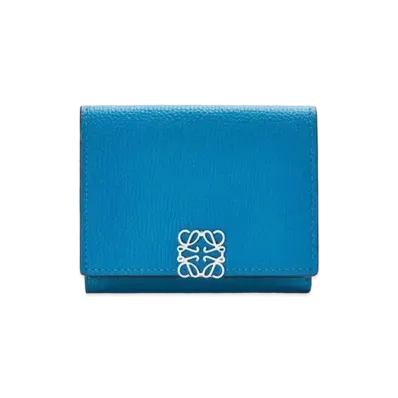 LOEWE Anagram Trifold Wallet In Pebble Grain Calfskin "Lagoon Blue"