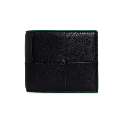 Bottega Veneta Intrecciato Lambskin Cassette Bifold Wallet "Black/Parakeet"