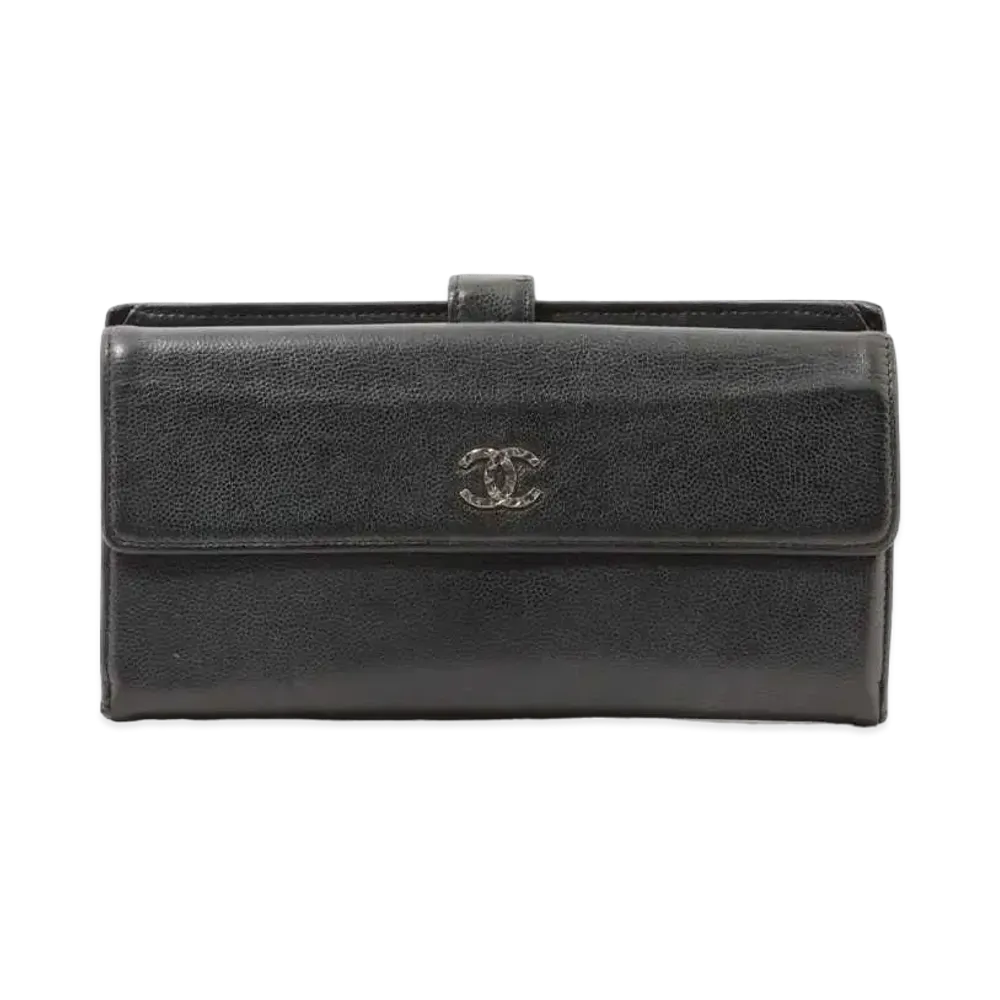 CHANEL Coco Mark Leather Wallet "Black"
