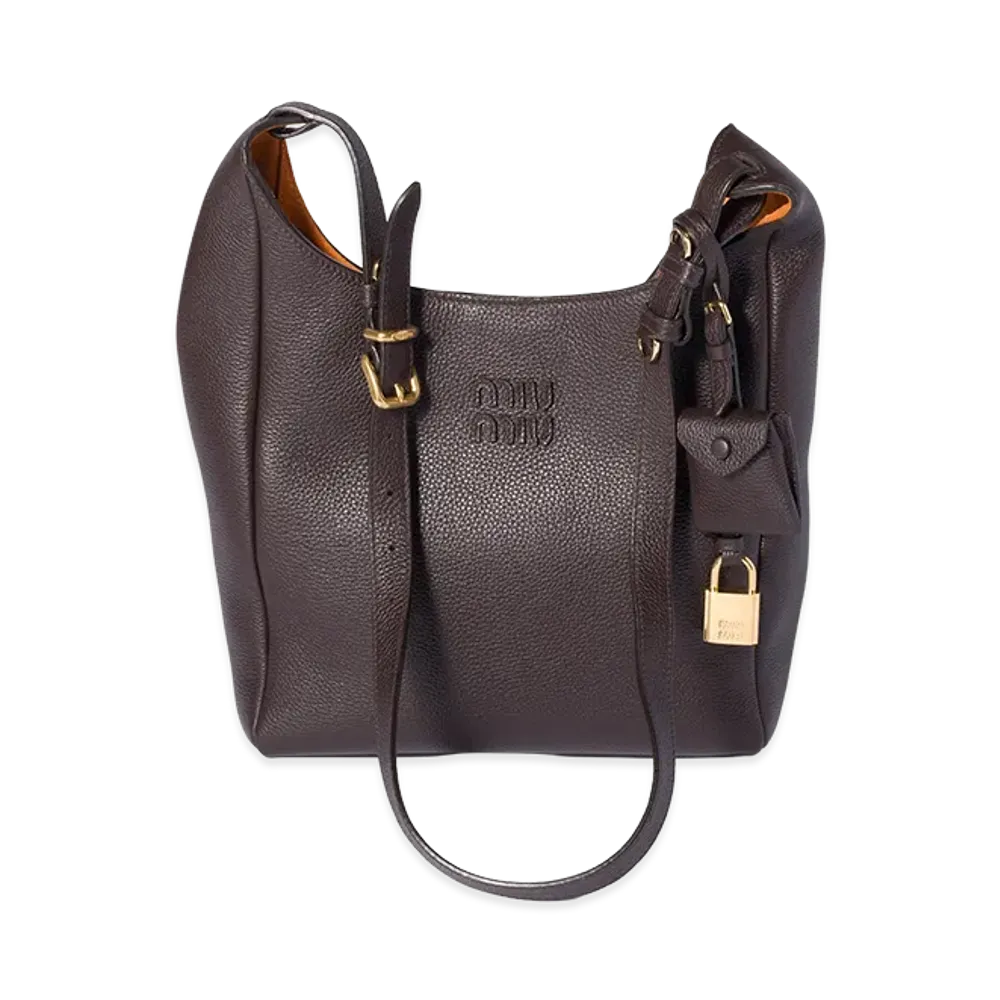 MIU MIU Leather Bucket Bag "Dark Brown/Papaya"