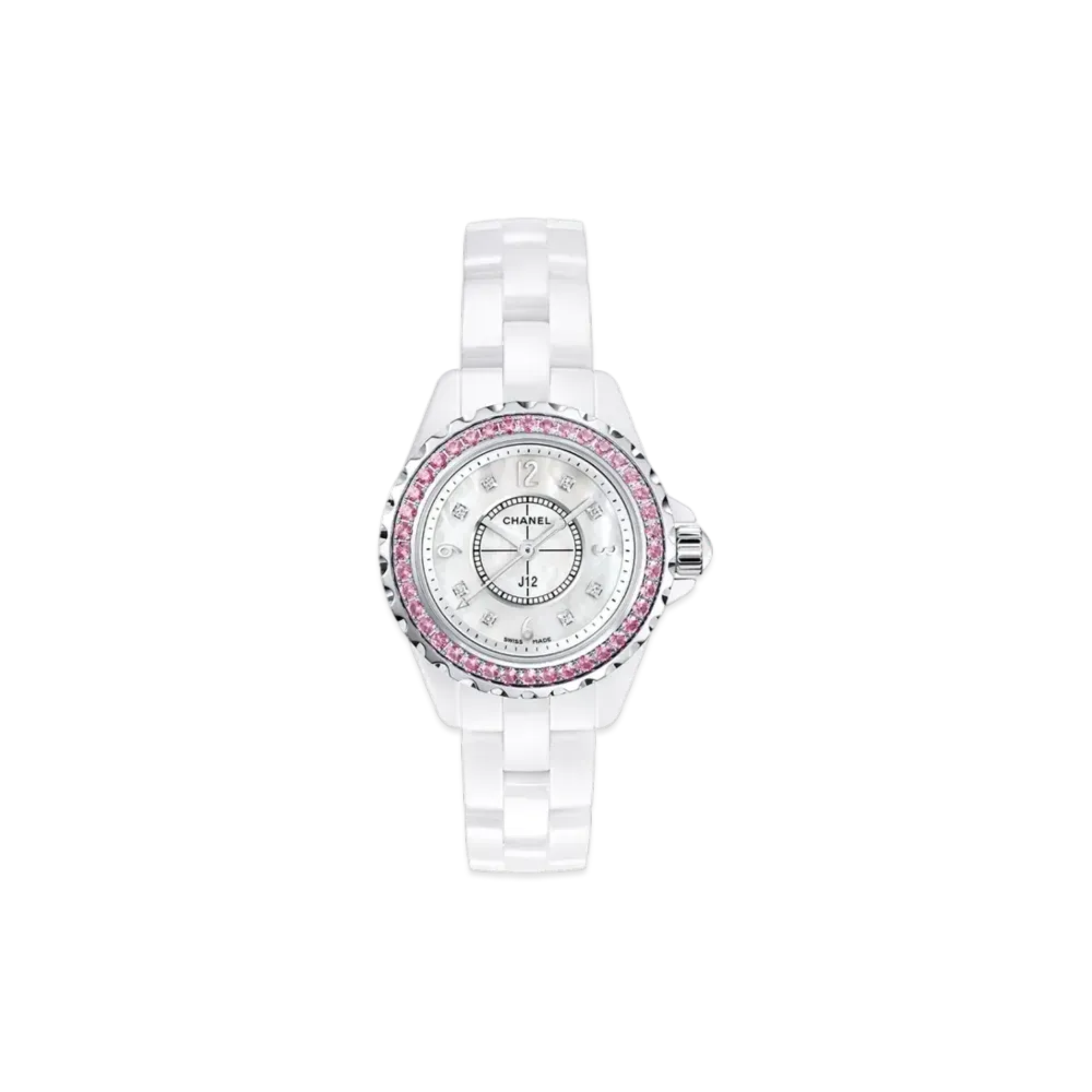 CHANEL J12 Ceramic 29mm White Shell 8P Diamonds/Pink Sapphires "White"