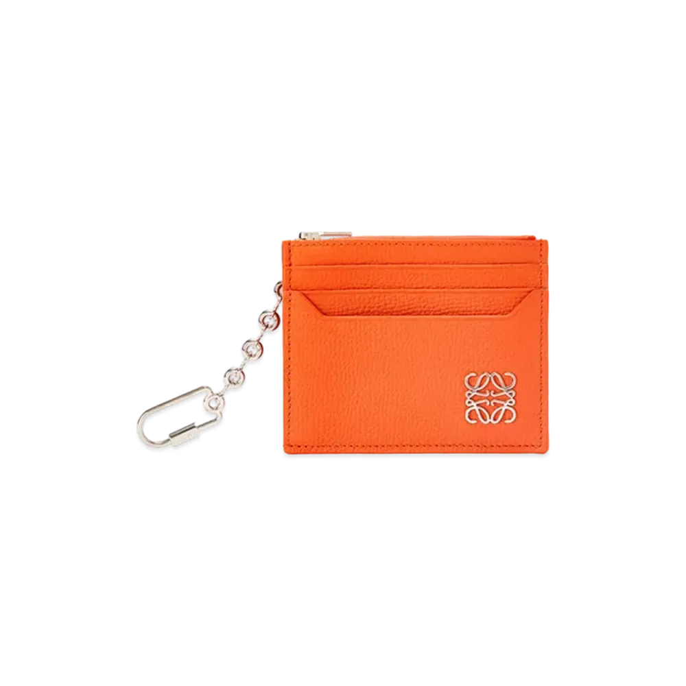 LOEWE Anagram Square Cardholder In Pebble Grain Calfskin With Chain "Orange"