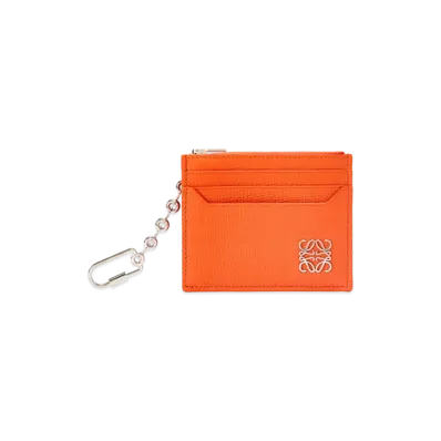 LOEWE Anagram Square Cardholder In Pebble Grain Calfskin With Chain "Orange"
