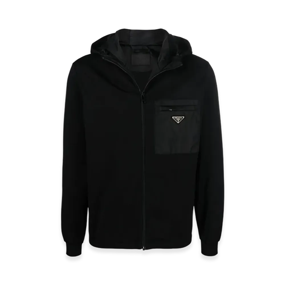 PRADA Stretch Cotton Fleece Hooded Sweatshirt "Black"