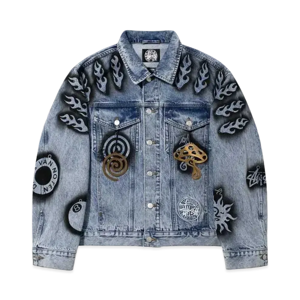 Stussy x Dries Van Noten Hand-Stencilled Denim Jacket "Washed Blue"