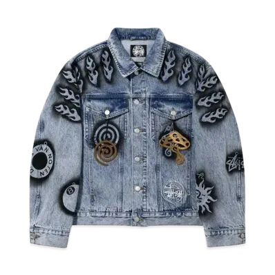 Stussy x Dries Van Noten Hand-Stencilled Denim Jacket "Washed Blue"