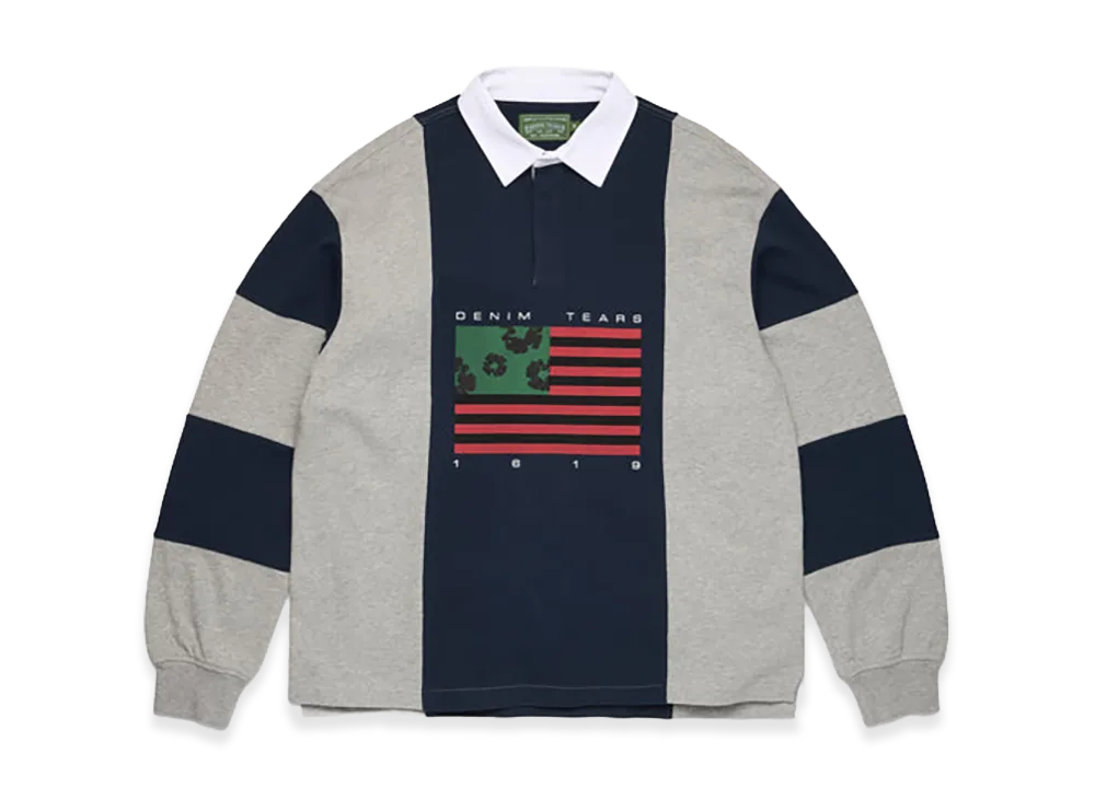 DENIM TEARS Cotton Wreath Pan-African Flag Rugby "Grey/Navy"