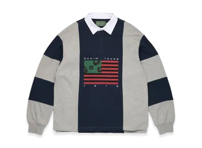 DENIM TEARS Cotton Wreath Pan-African Flag Rugby "Grey/Navy"