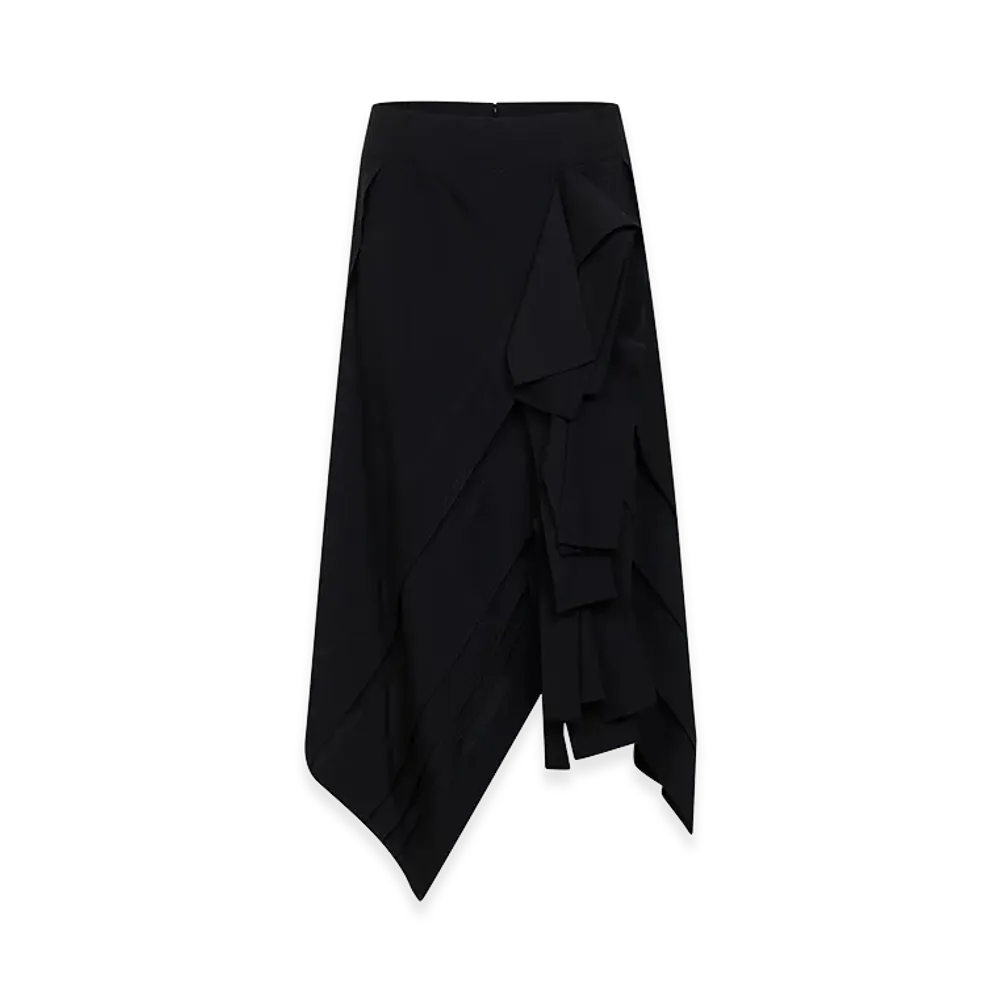 Bottega Veneta Women's Light Wool Fresco Midi Ruffle Skirt "Black"