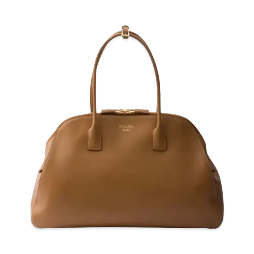 PRADA Large Leather Tote Bag with Zipper Closure "Caramel"
