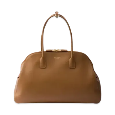 PRADA Large Leather Tote Bag with Zipper Closure "Caramel"