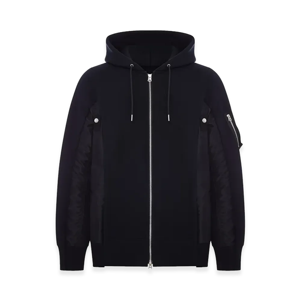 sacai Cotton and Nylon Zip-Up Hoodie "Black"