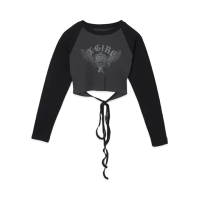 X-Girl Crown And Wings Raglan L/S Baby Tee "Charcoal"
