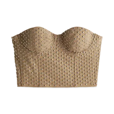 rokh x H&M Wool-Blend Studded Corset Top "Dark Beige"