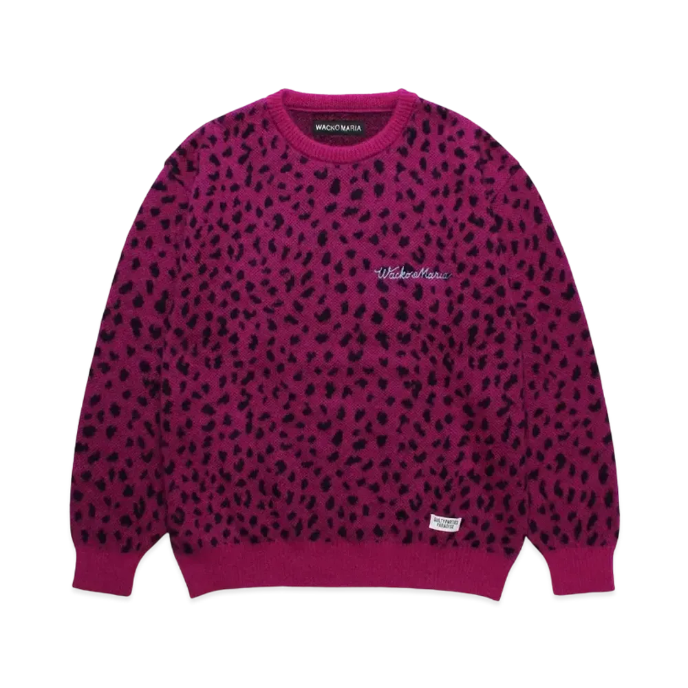WACKO MARIA Leopard Mohair Knit Jacquard Sweater "Magenta"