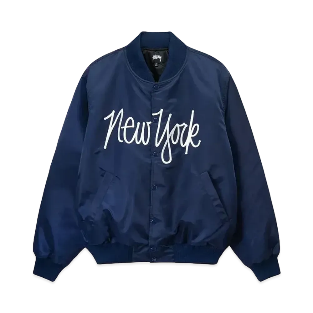 Stussy La Chapter Satin Varsity Jacket "Navy"