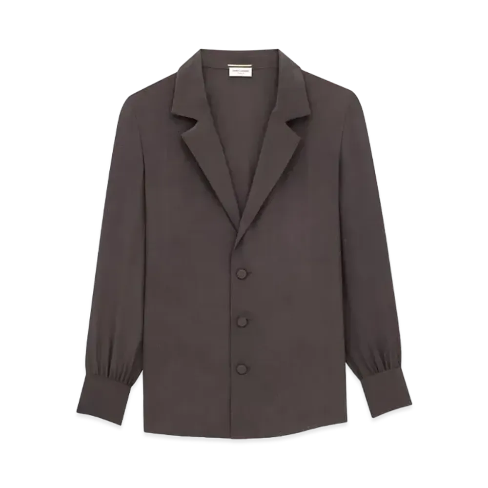 Saint Laurent Women's Pajama Shirt in Silk Crepe de Chine "Marron"
