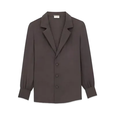 Saint Laurent Women's Pajama Shirt in Silk Crepe de Chine "Marron"