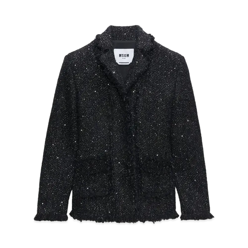 MSGM Lurex Tweed Jacket With Fringed Edges "Black"