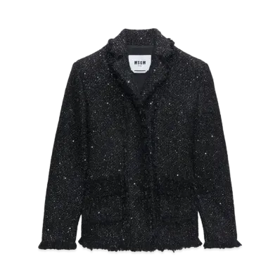 MSGM Lurex Tweed Jacket With Fringed Edges "Black"