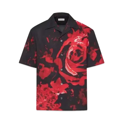 Alexander McQUEEN Wax Flower Hawaiian Shirt "Black/Red"