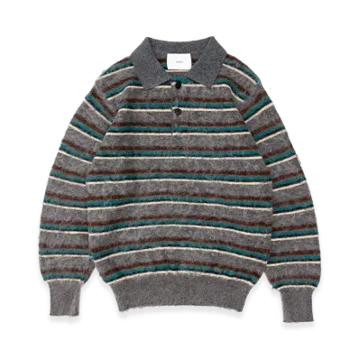 ssstein Kid Mohair Ribbed Knit Polo LS "Gray Multi"