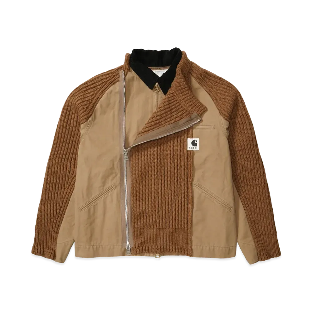 sacai x Carhartt WIP Washed Duck x Wool Knit Blouson Mens (ISETAN Shinjuku Exclusive) "Beige"