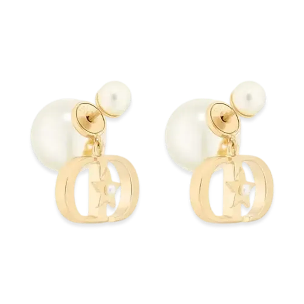 Dior Tribales Earrings Metal and Resin Pearls "Gold/White"