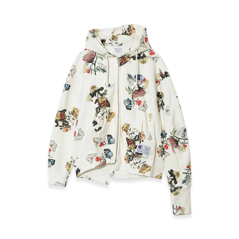 UNDERCOVER x Champion Cotton Polyester All Over Print Fleece Lined Zip Up Hoodie "Ivory Base"