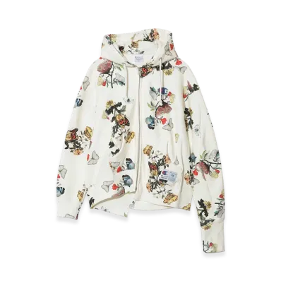UNDERCOVER x Champion Cotton Polyester All Over Print Fleece Lined Zip Up Hoodie "Ivory Base"