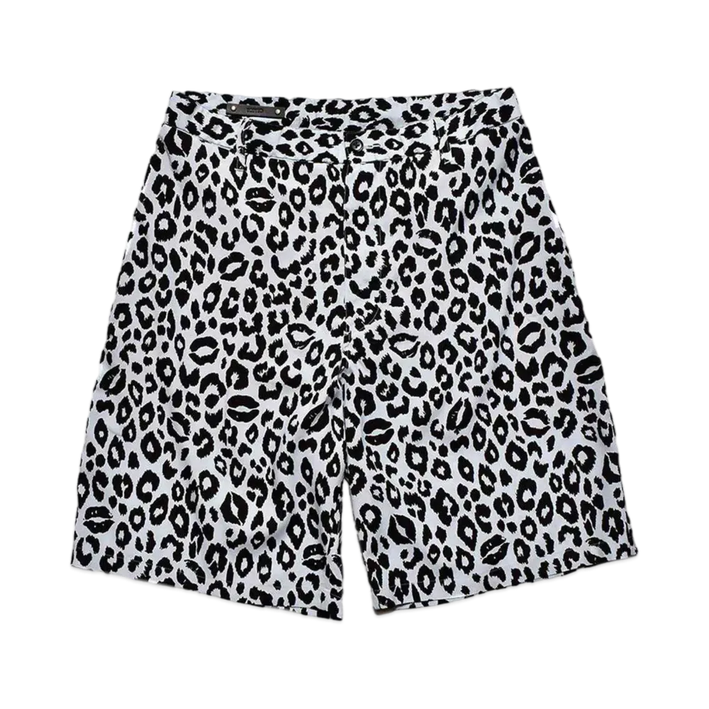 MINEDENIM Lips Leopard Print Easy Shorts "LIGHT BLUE"
