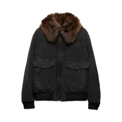 PRADA Men's Cotton Blouson Jacket with Shearling Collar "Black"