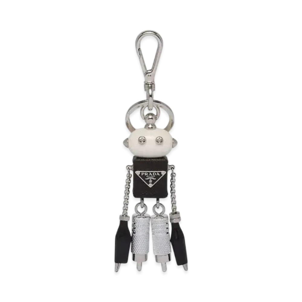PRADA Saffiano Leather Robot Bag Charm "Gray"