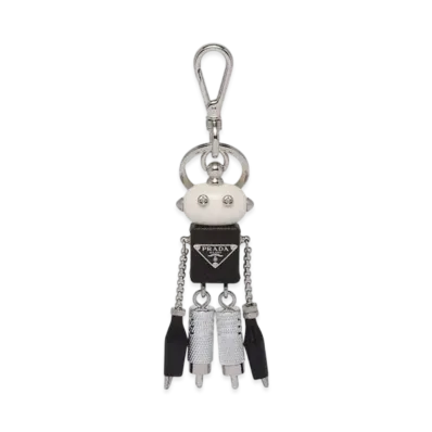 PRADA Saffiano Leather Robot Bag Charm "Gray"