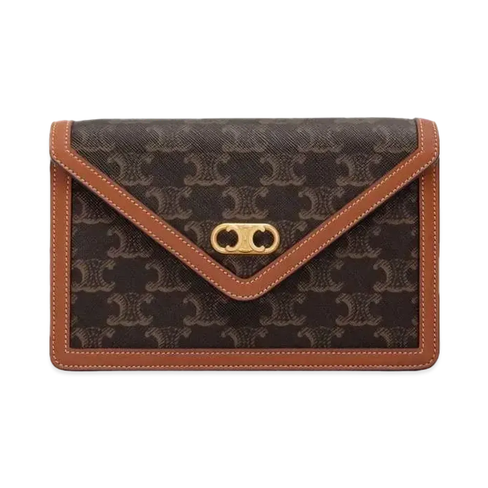 CELINE Maillon Triomphe Wallet on chain in Triomphe canvas and Lambskin  "Tan"