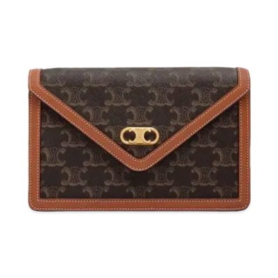CELINE Maillon Triomphe Wallet on chain in Triomphe canvas and Lambskin "Tan"