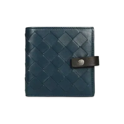 Bottega Veneta Intrecciato Lambskin Calfskin Bi-fold Compact Wallet "Primary Blue"