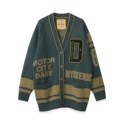 HYSTERIC GLAMOUR Motor City Baby Patch Jacquard Cardigan "Green"