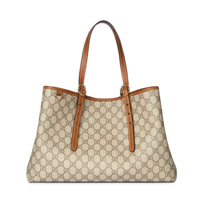 GUCCI GG Emblem Medium Tote Bag "Beige/Dark Brown"
