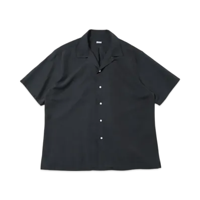 A.PRESSE Silk Cotton Open Collar S/S Shirt "Black"