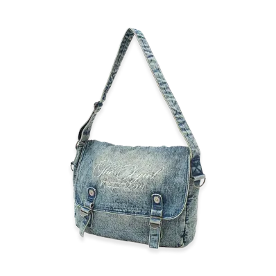 X-Girl Women's Script Logo Denim Shoulder Bag "Light Indigo"