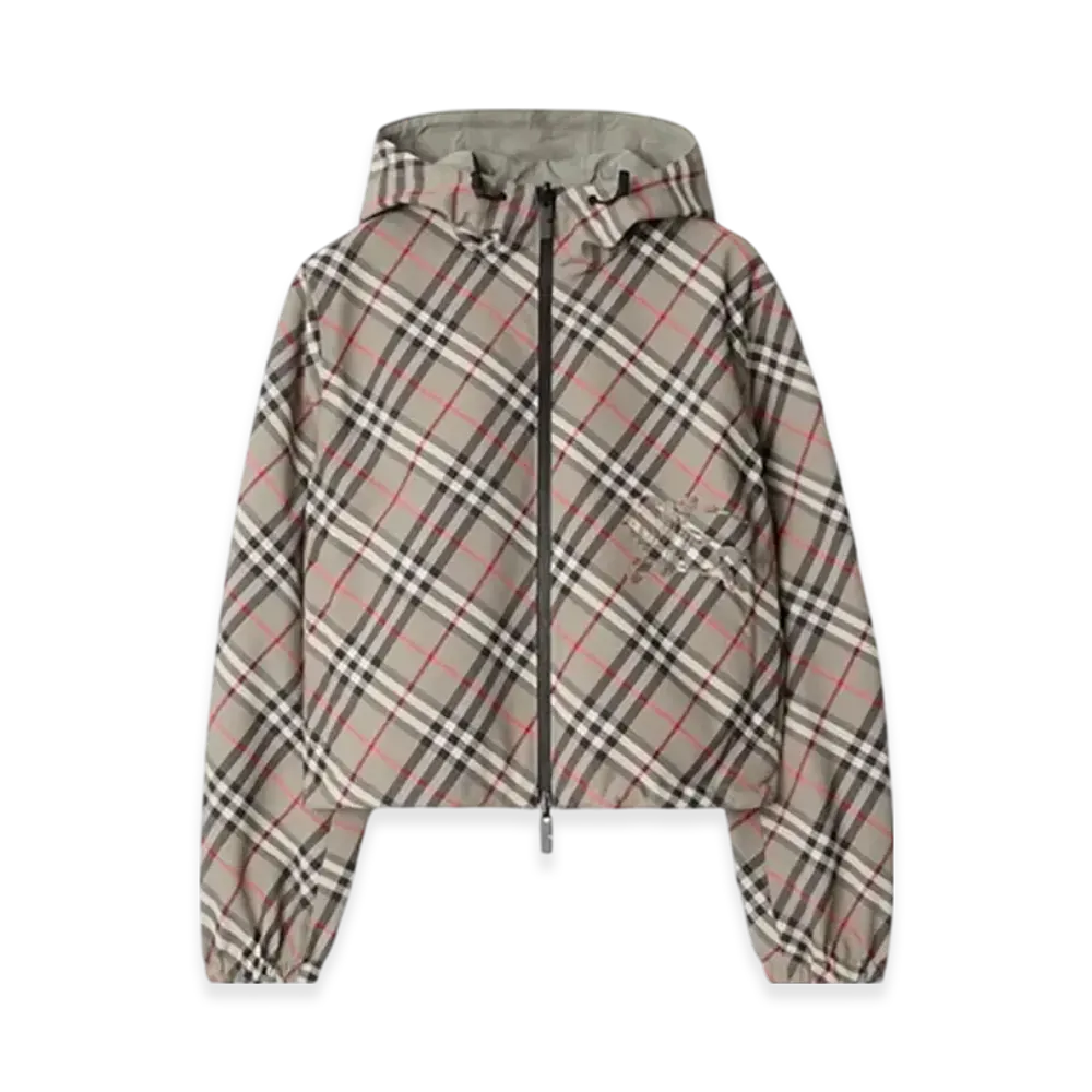 Burberry Cropped Reversible Check Jacket "Mauve Grey"
