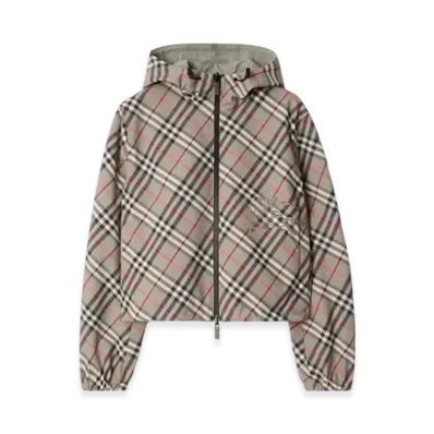 Burberry Cropped Reversible Check Jacket "Mauve Grey"