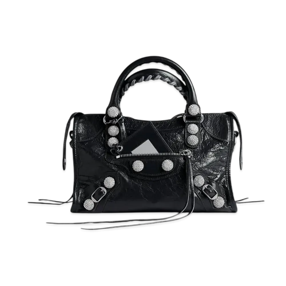 BALENCIAGA Le City Bag Small with Giant Studs and Rhinestones "Black"