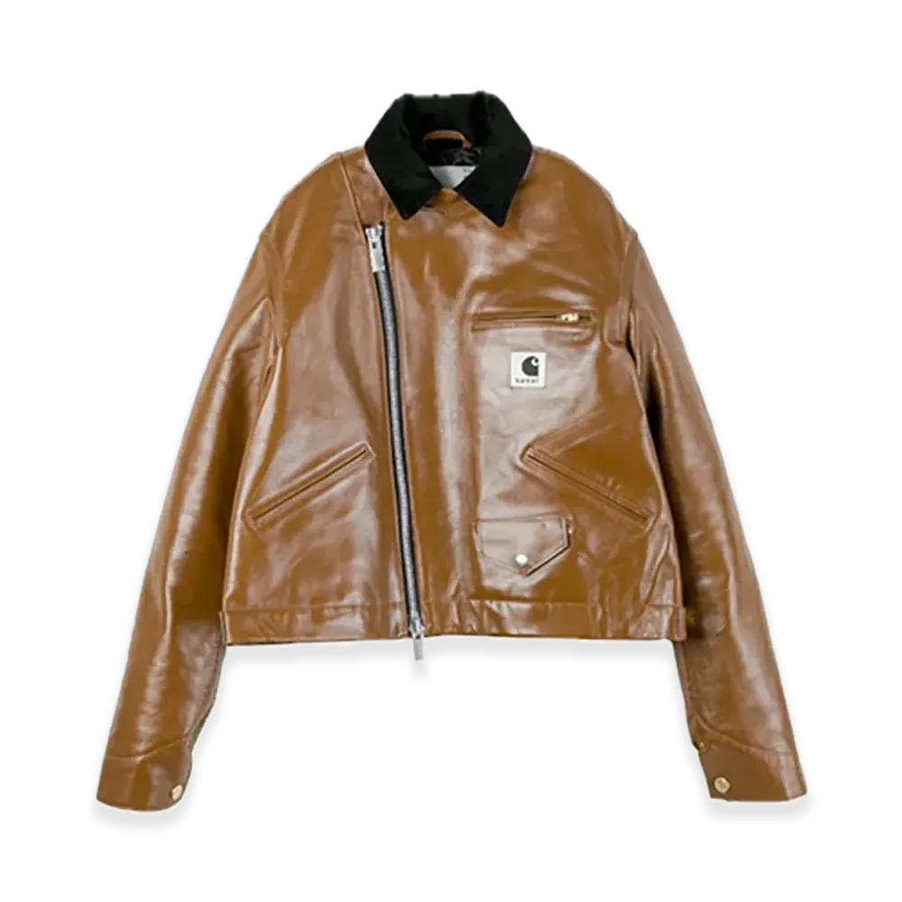 sacai x Carhartt WIP Women's Leather Jacket "Dark Beige"